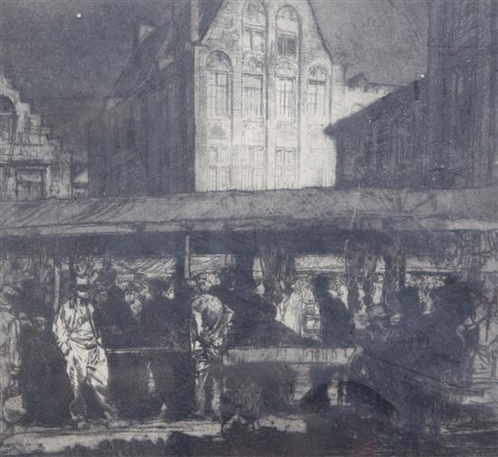 Frank Brangwyn (1867-1956) The Meat Market, Bruges 10.75 x 11.75in.